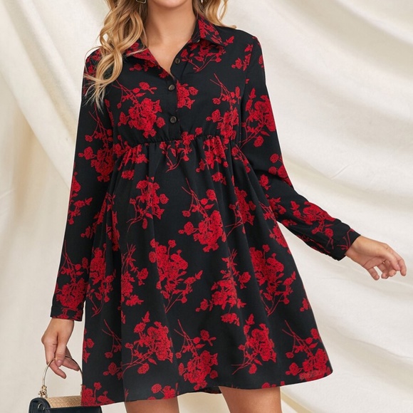MATERNITY floral print button up dress navy blue - Picture 7 of 7